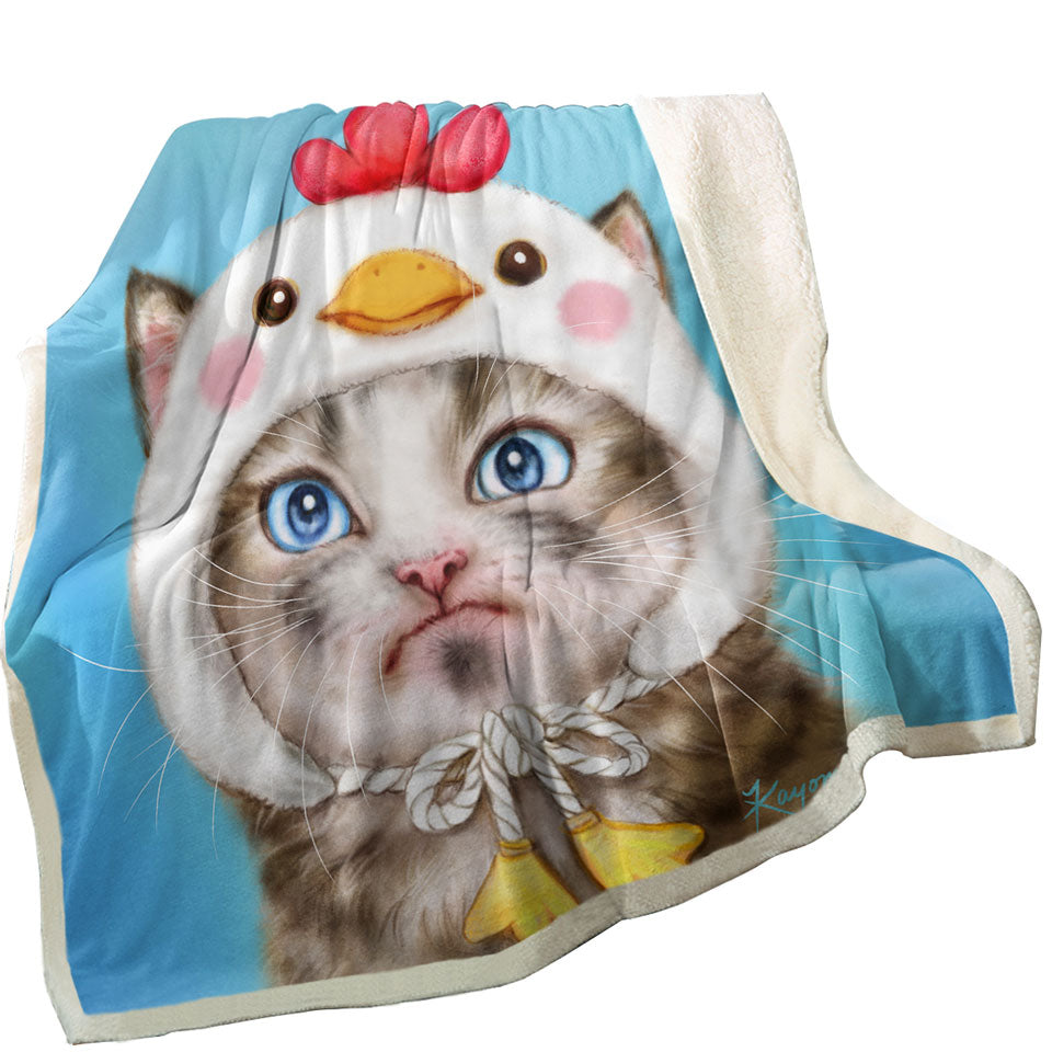 Funny Kittens Decorative Blankets Unpleased Cat Dressed as a Bird Chick