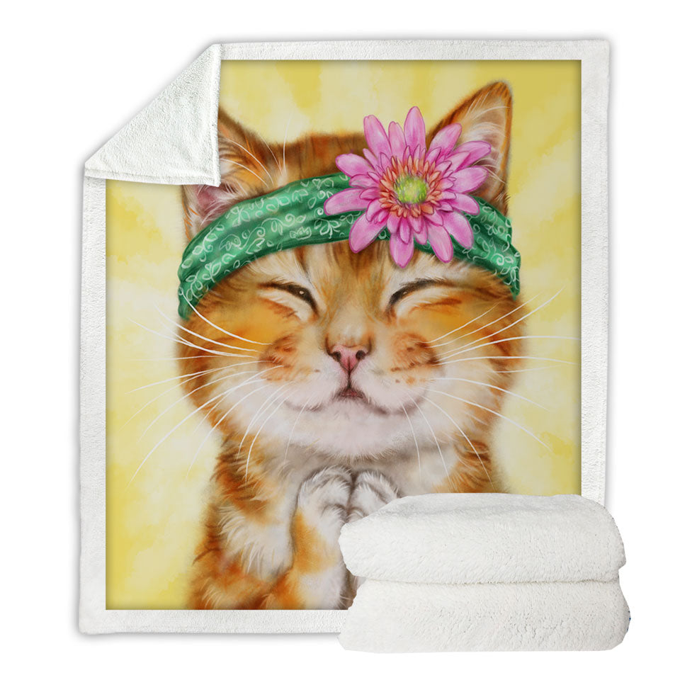 Funny Kittens Flower Hippie Girly Throws Ginger Cat