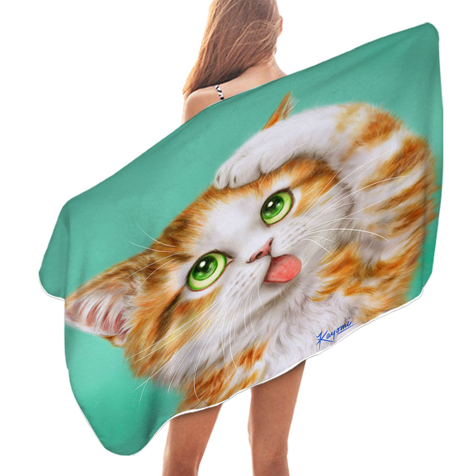 Funny Microfiber Beach Towel Cat Prints Goofy Face Cute Ginger Kitten