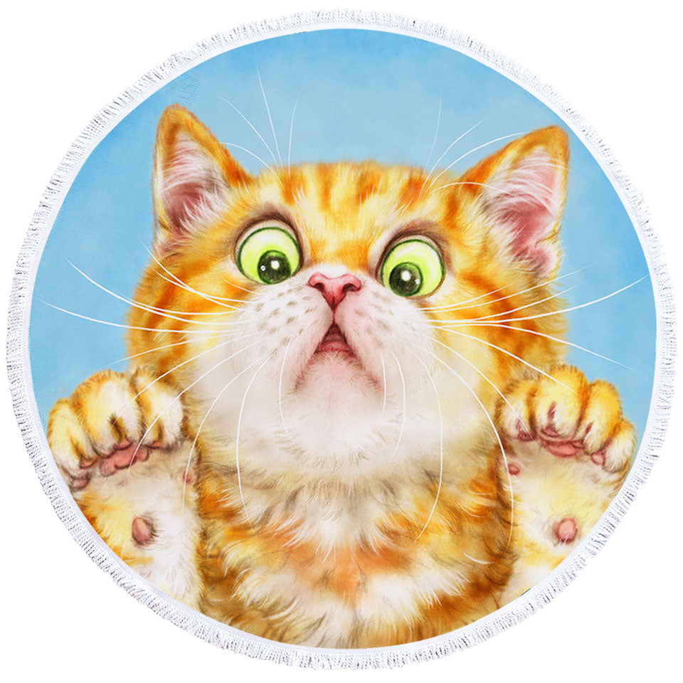 Funny Round Beach Towel Cats Art Curious Ginger Kitten