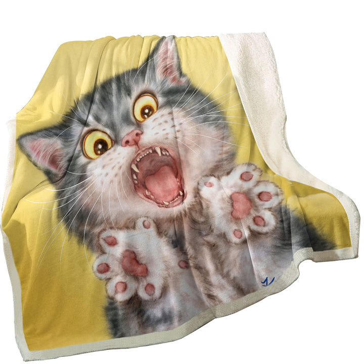 Funny Sherpa Blanket Painted Cats Screaming Grey Kitten