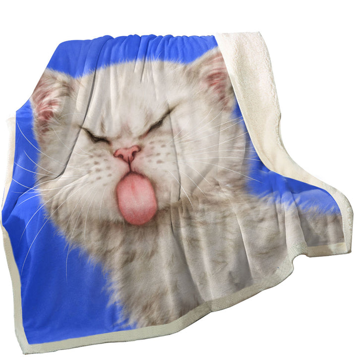 Funny Sofa Blankets Cats Silly Face Tongue Out Kitten