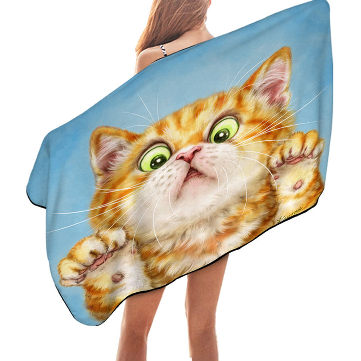 Funny Swimming Towels Cats Art Curious Ginger Kitten