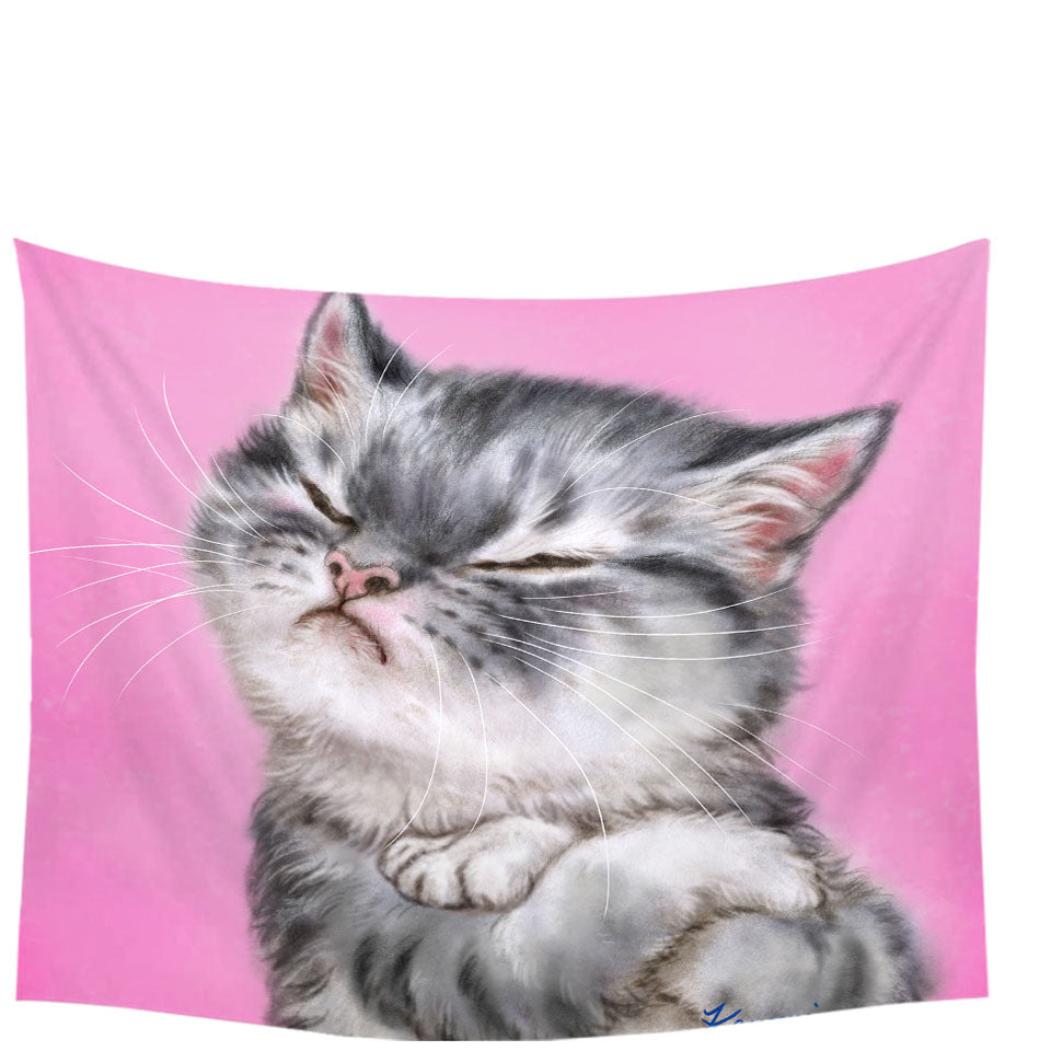 Funny Tapestry Wall Hanging Cats Angry Grey Tabby Kitty Cat