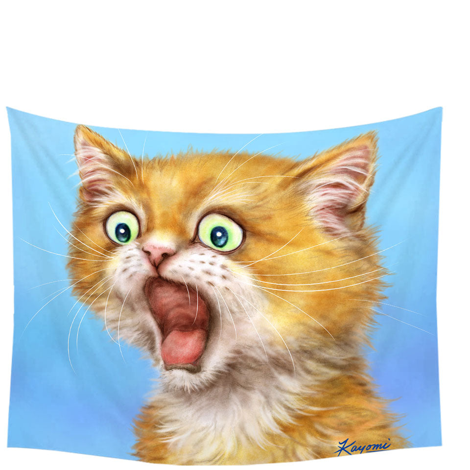 Funny Tapestry with Kittens Ginger Kitty Cat is in Shock