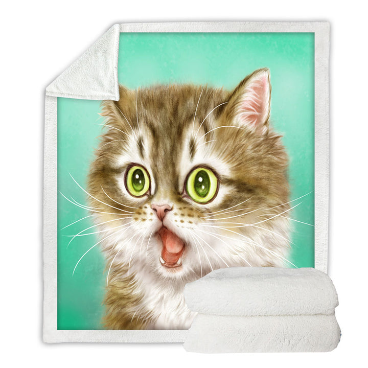 Funny Throw Blanket Painted Cats Beautiful Kitty in Shock