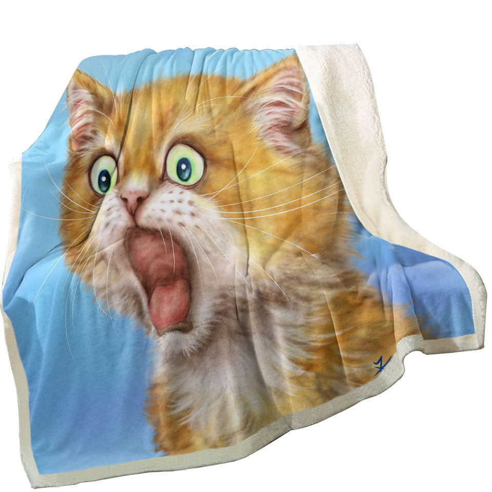 Funny Throw Blanket with Kittens Ginger Kitty Cat is in Shock