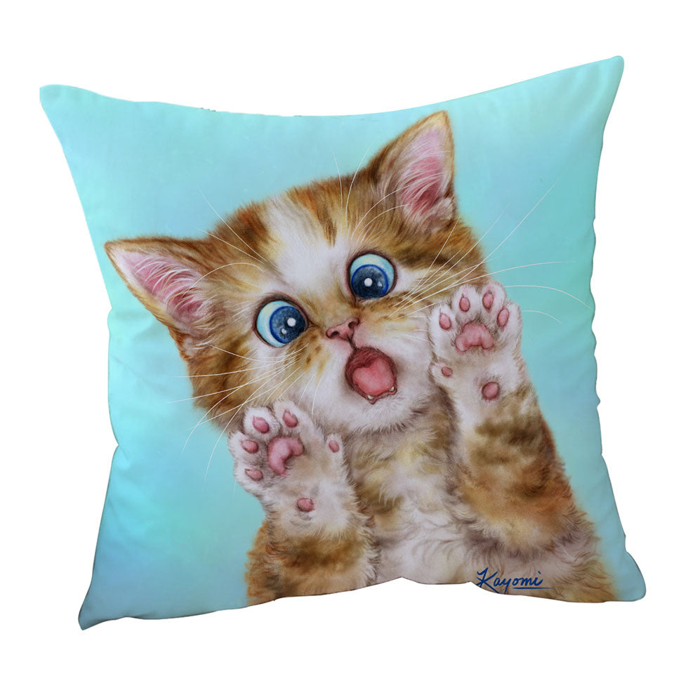 Funny Throw Cushions Cats Surprised Ginger Tabby Kitty Cat