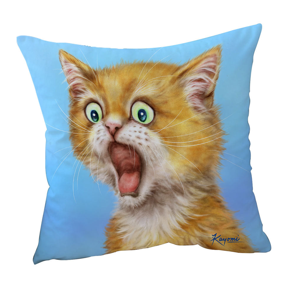 Funny Throw Pillow and Cushion Kittens Ginger Kitty Cat is in Shock