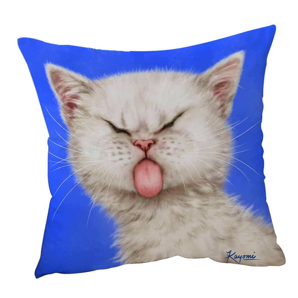 Funny Throw Pillows Cats Silly Face Tongue Out Kitten