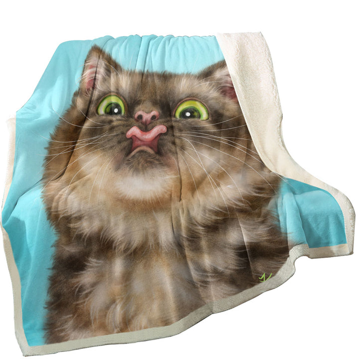 Funny Trendy Throws Cats Licking Brown Tabby Kitty Cat