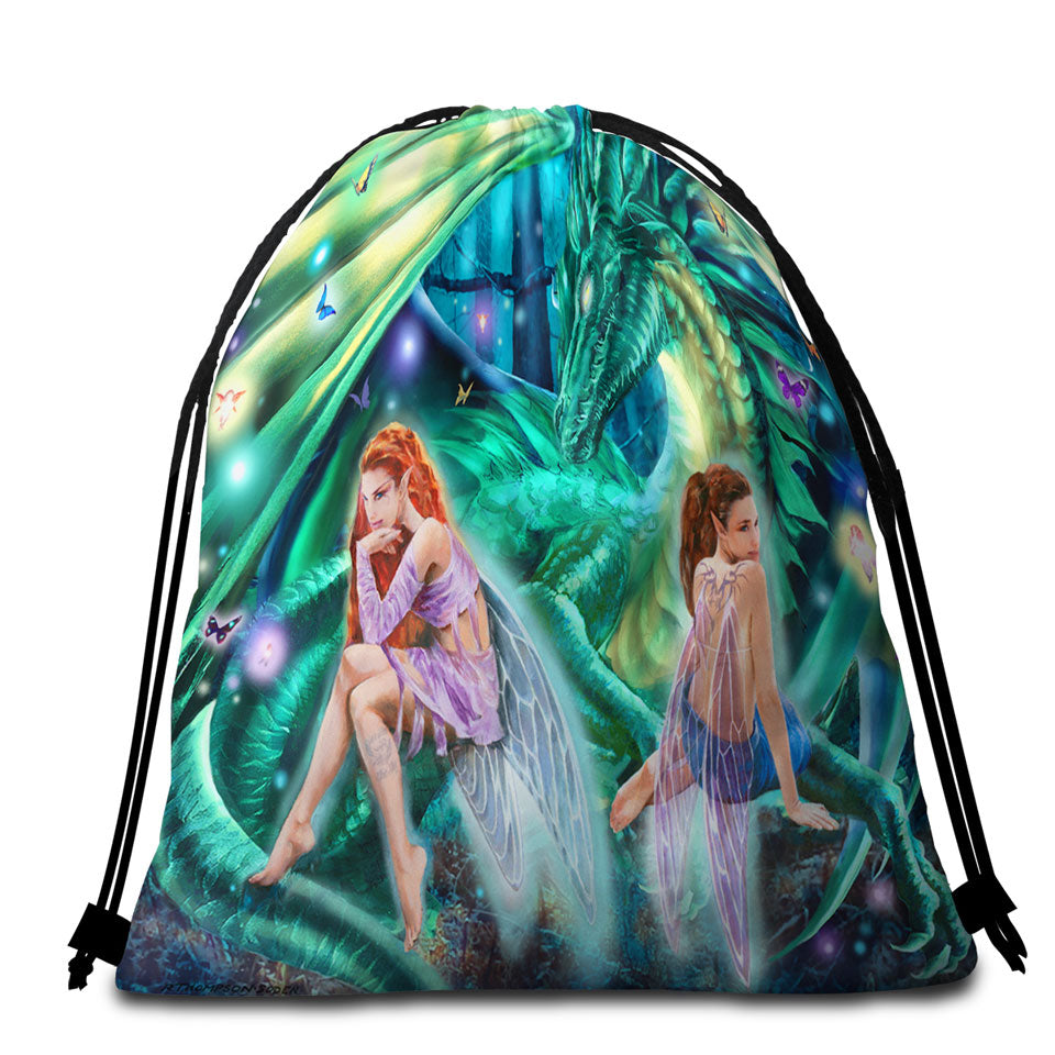 Gemini Mischief Fairies and Dragon Beach Towel Bags