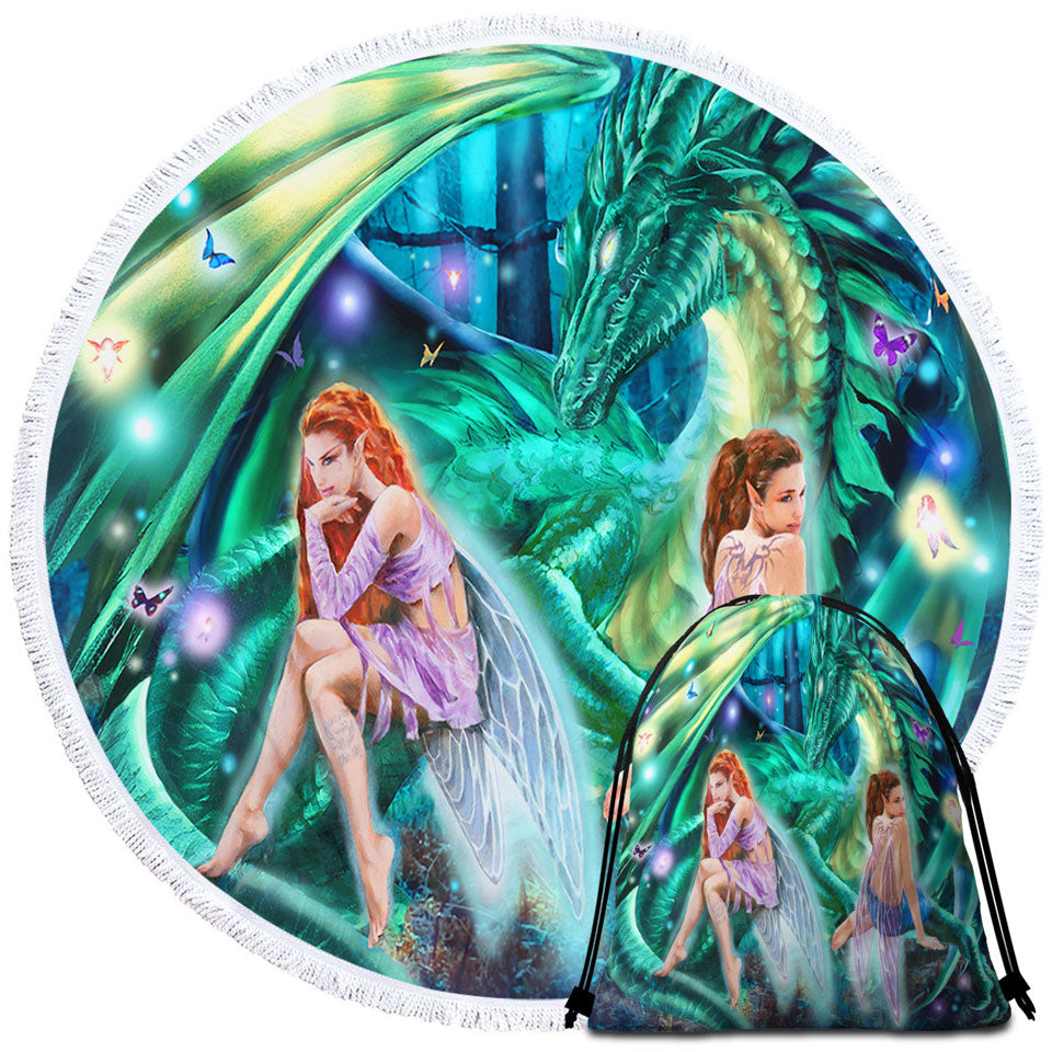 Gemini Mischief Fairies and Dragon Beach Towels and Bags Set