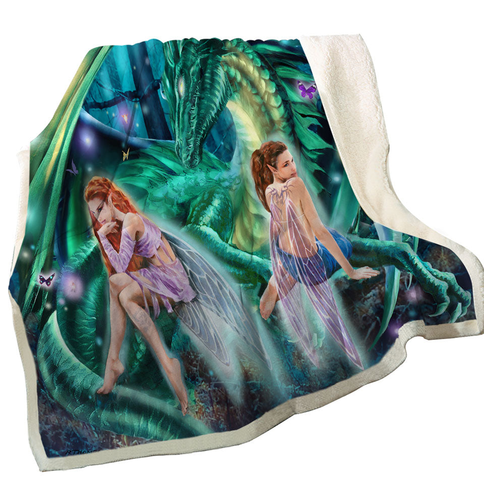 Gemini Mischief Fairies and Dragon Sherpa Blanket