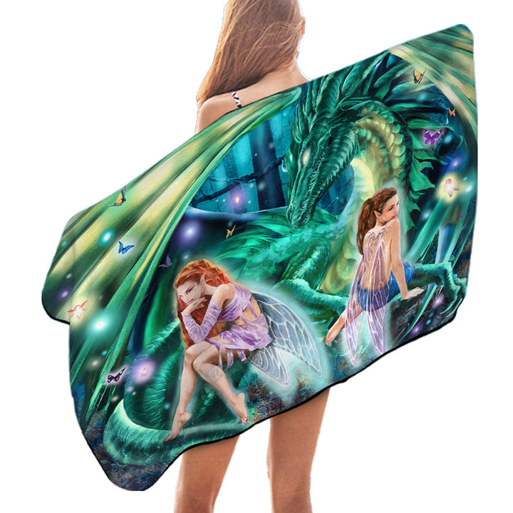 Gemini Mischief Fairies and Dragon Swims Towel