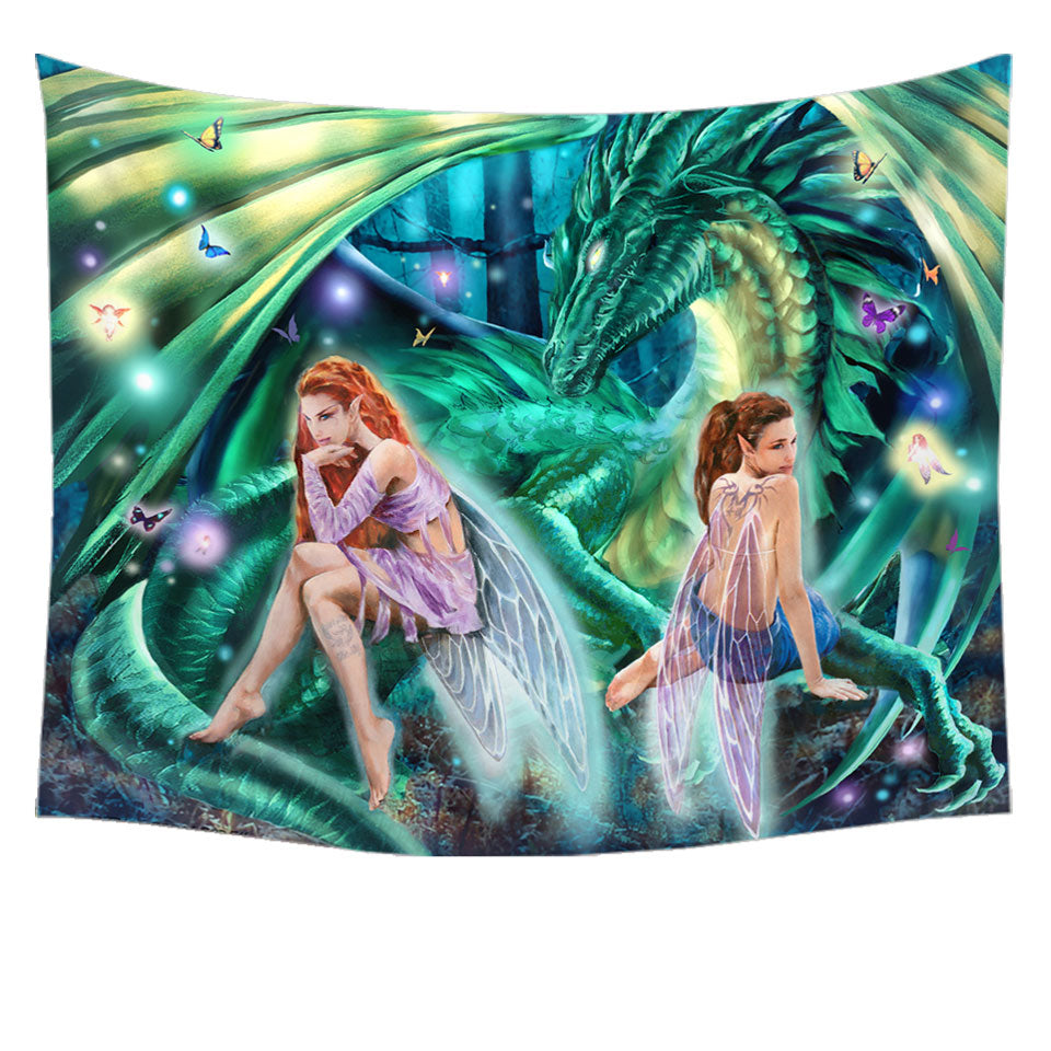 Gemini Mischief Fairies and Dragon Tapestry