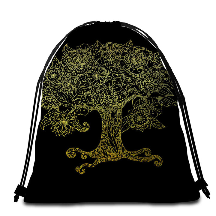 Golden Tree Beach Towel Bags