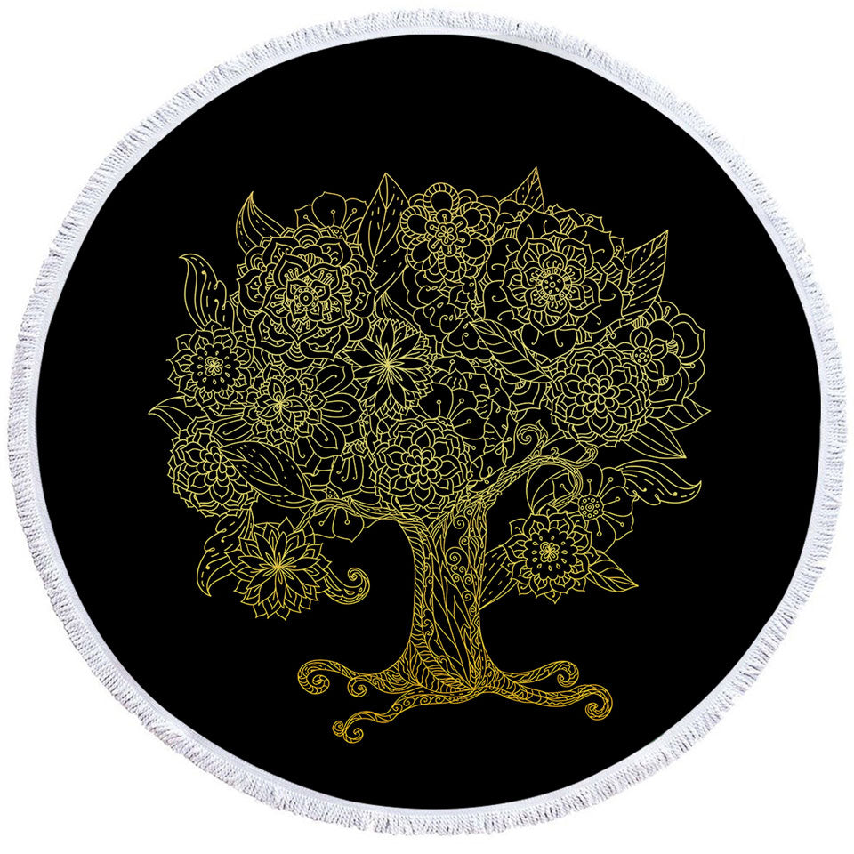 Golden Tree Round Beach Towel