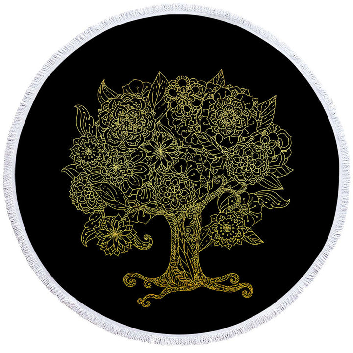 Golden Tree Round Beach Towel