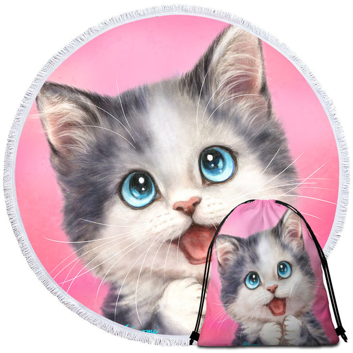 Happy Circle Beach Towel Little Kitty Cute Cats Prints