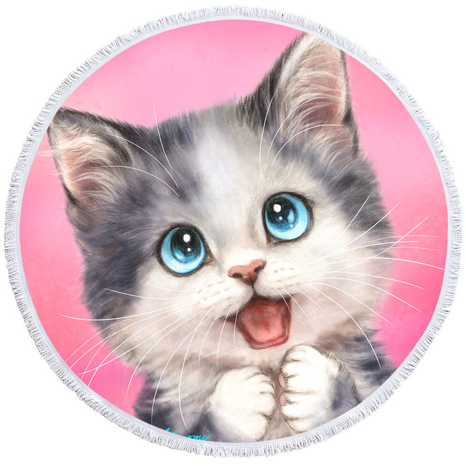 Happy Round Beach Towel Little Kitty Cute Cats Prints