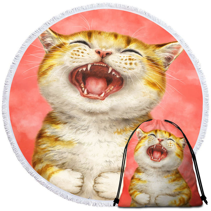 Happy Travel Beach Towel Kitten Laughing Cute Ginger Cat