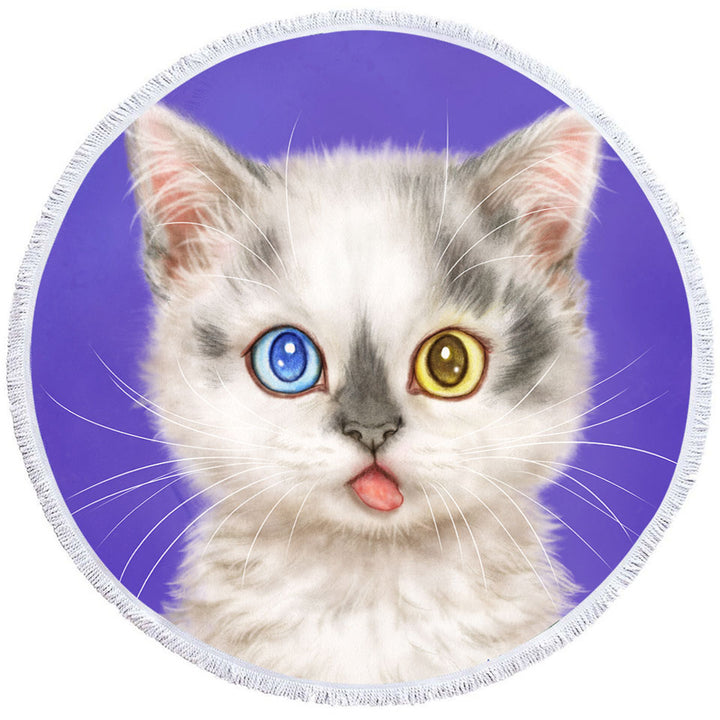 Heterochromia Eyes Microfiber Beach Towel White Grey Kitty Cat