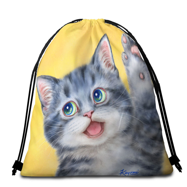 Hi Happy Beach Towel Bags Cute Grey Kitty Cat