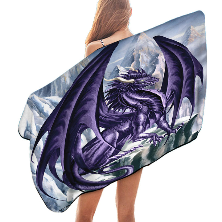 Hoarfrost Purple Dragon Drawing Beach Towel