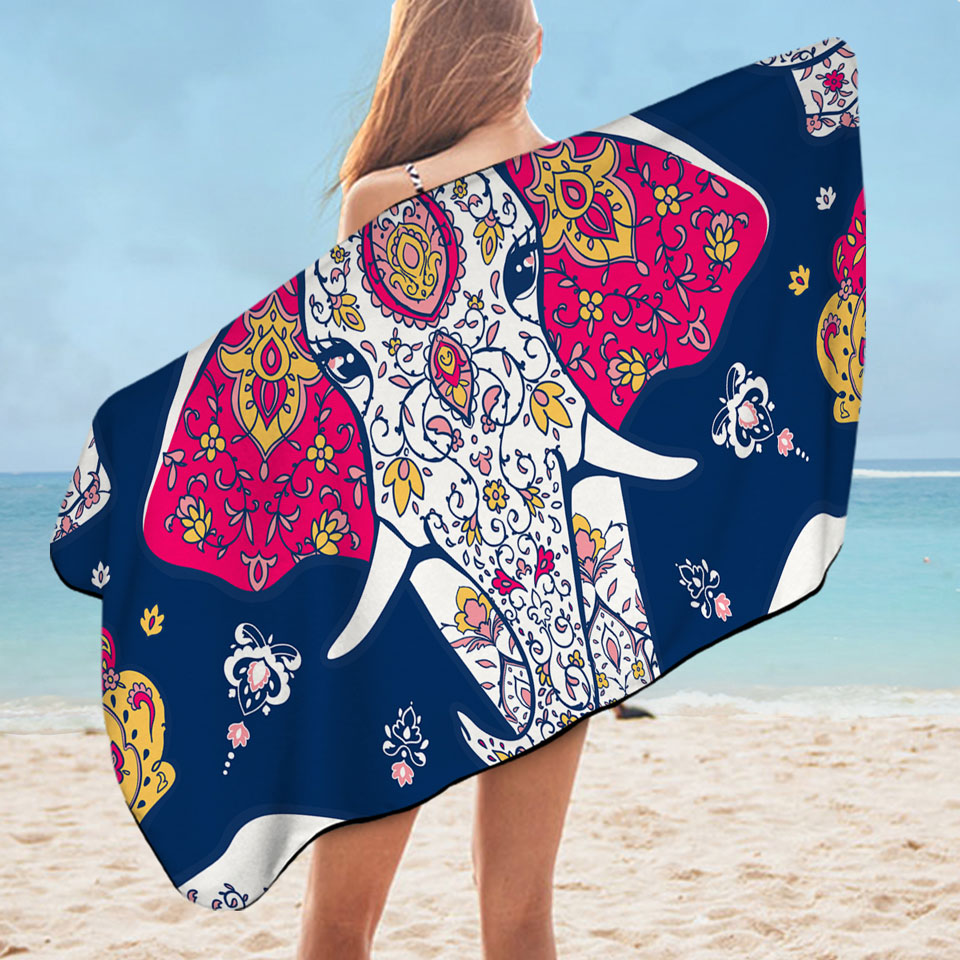 Indian Princess Elephant Microfiber Beach Towel Handful of Prints