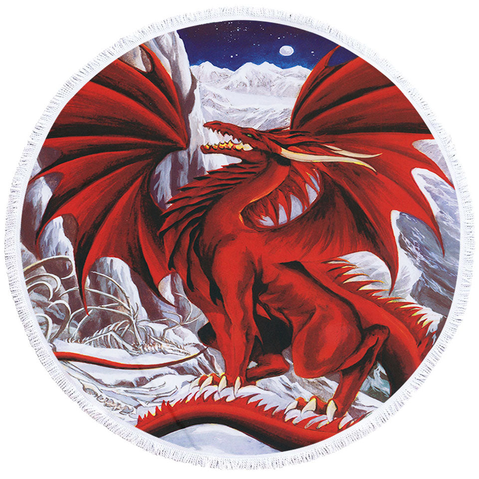 Inferno Red Dragon Drawing in the Mountains Beach Towels