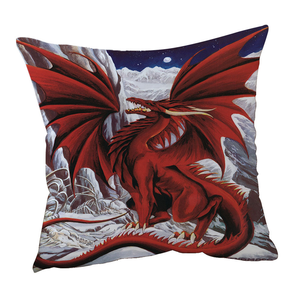 Inferno Red Dragon Drawing in the Mountains Cushion Cover