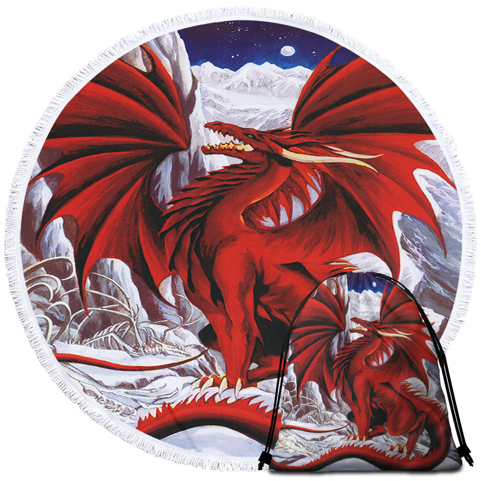 Inferno Red Dragon Drawing in the Mountains Travel Beach Towel