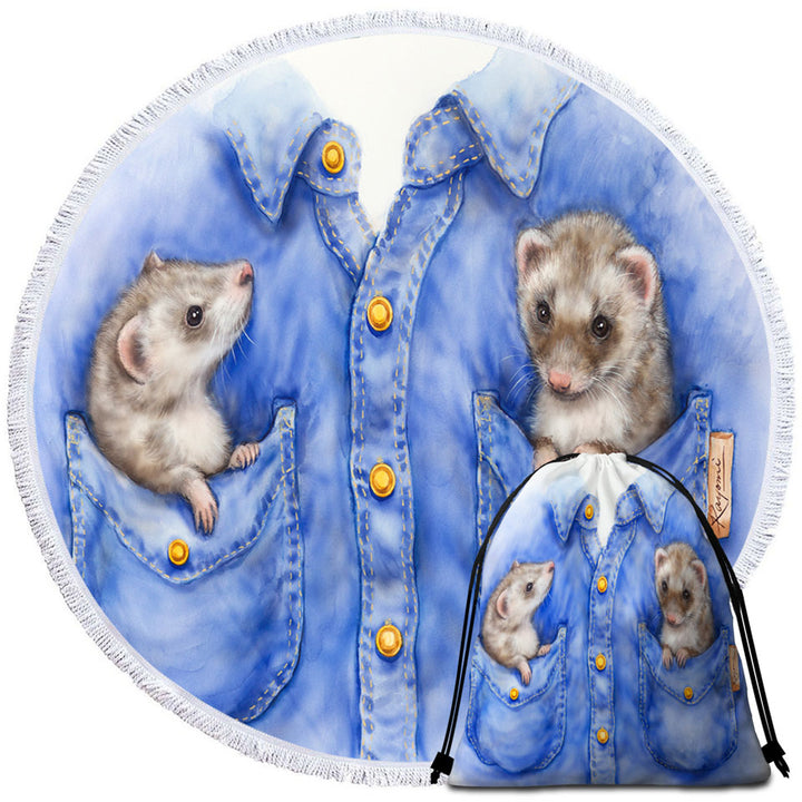 Kids Adorable Animal Drawings Pocket Ferrets Beach Towels