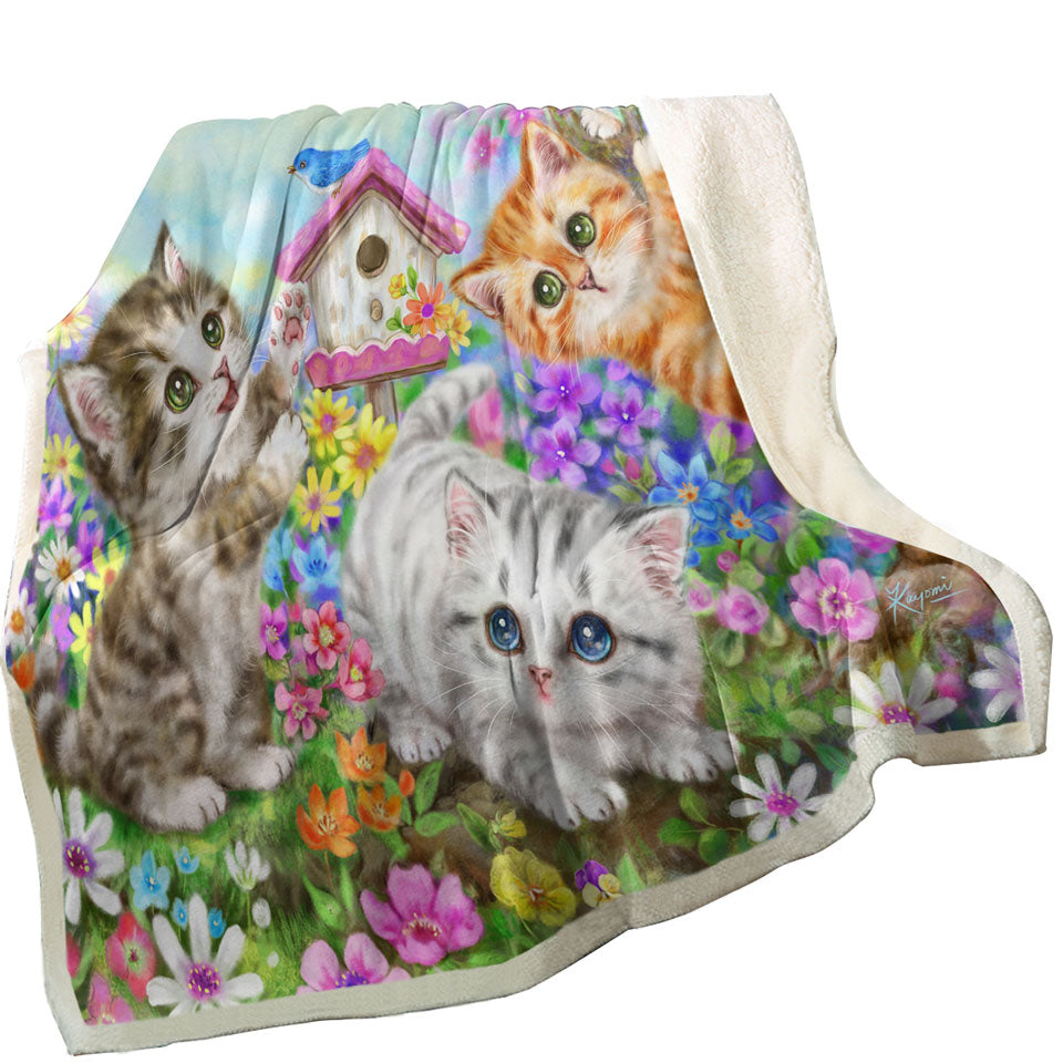 Kids Blankets Designs Cute Bird House and Cats Kittens