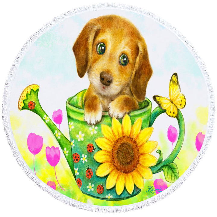 Kids Cute Beach Towels Animal Dogs Art Cute Dachshund in Garden