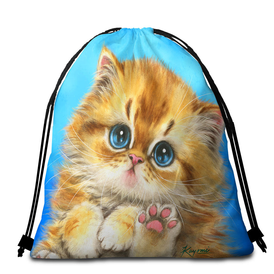 Kids Designs Beach Bags for Towel Little Blue Eyes Kitten