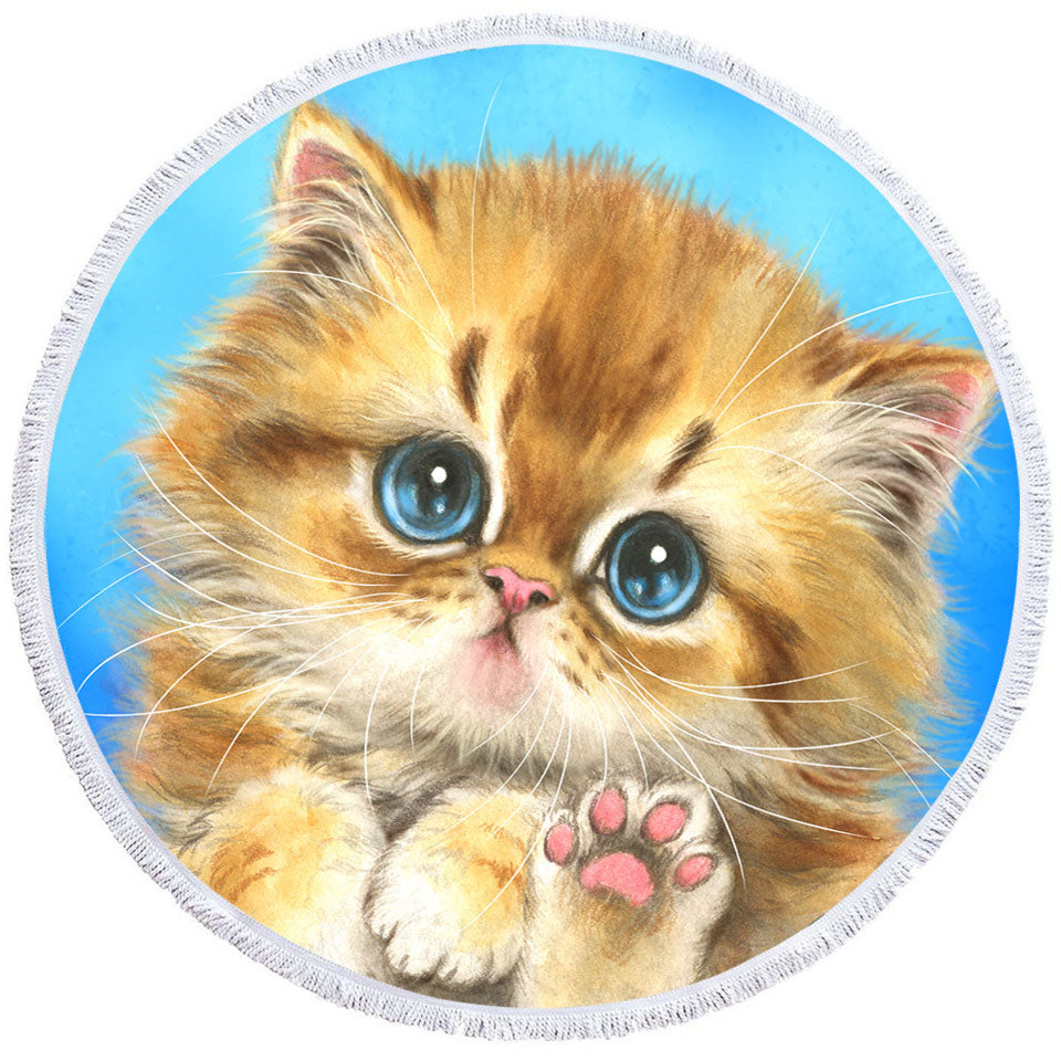 Kids Designs Round Towels for the Beach with Little Blue Eyes Kitten