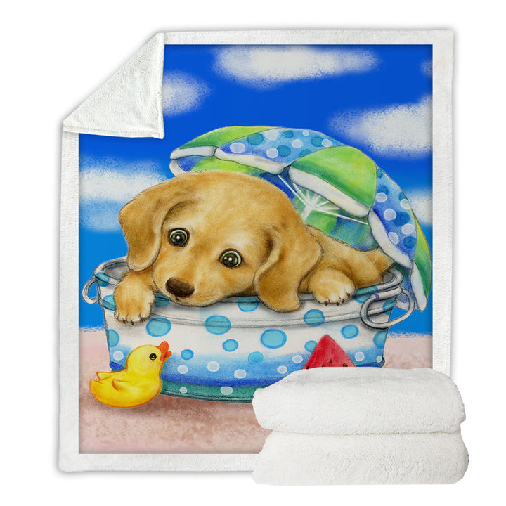 Kids Sherpa Blanket Animal Dogs Art Cute Dachshund at the Beach