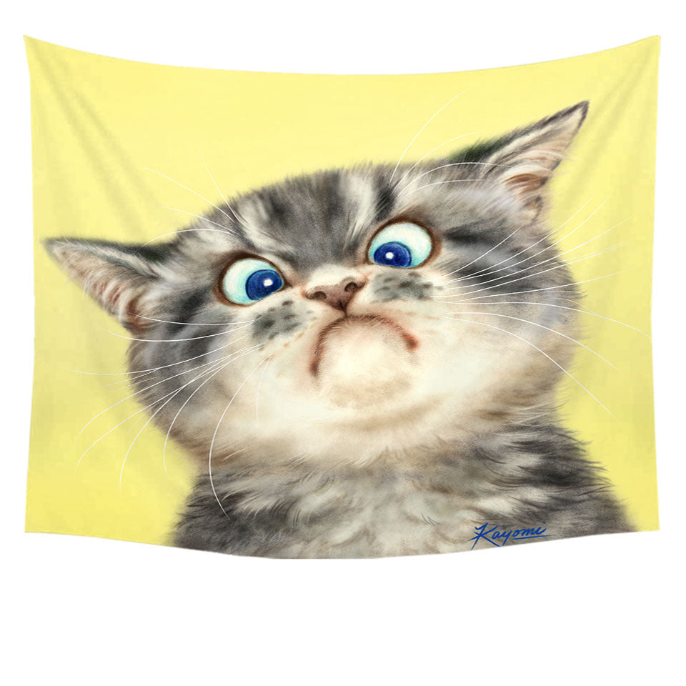 Kids Tapestry Cats Cute and Funny Faces Unhappy Grey Kitten