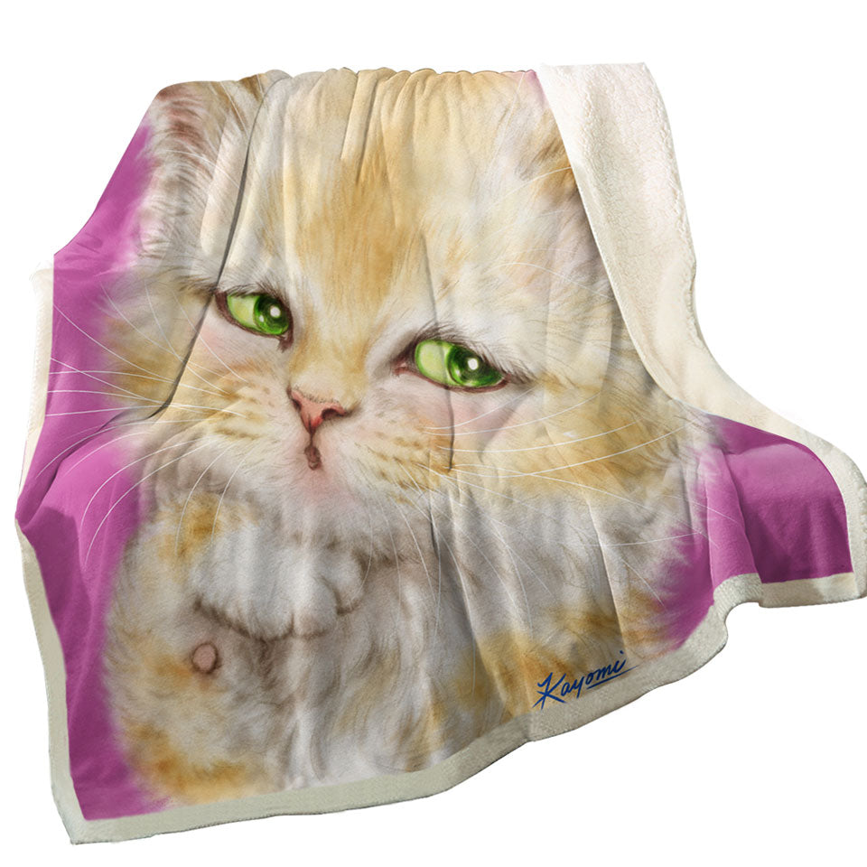 Kids Throws Cats Designs Blushing Little Girl Kitten