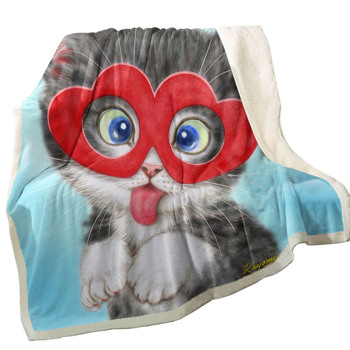 Kids Throws Cute Silly Kitten Wearing Heart Glasses