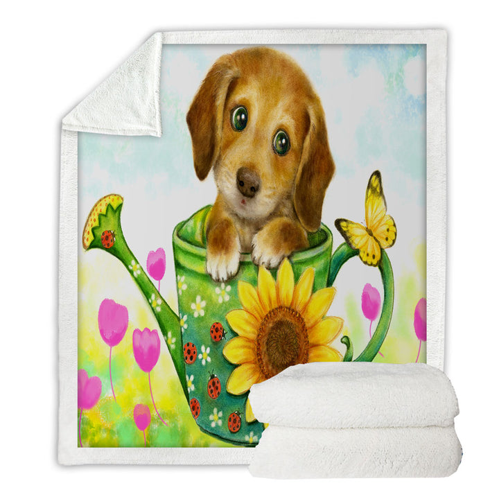 Kids Throws for Sale Animal Dogs Art Cute Dachshund in Garden