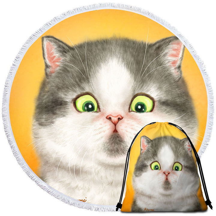 Kittens Art Cute Chubby Grey Cat Round Beach Towel