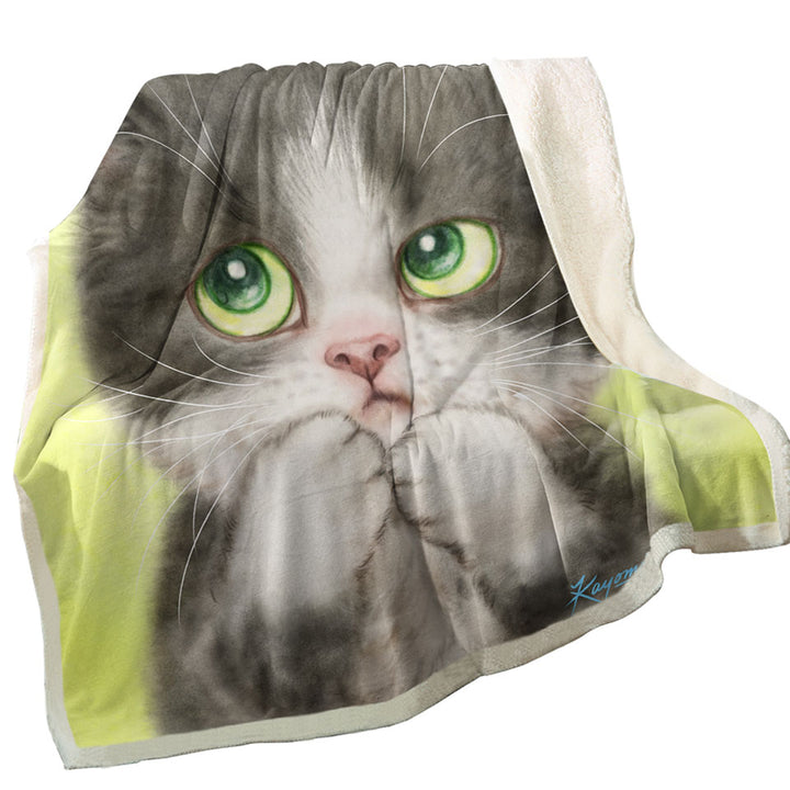 Kittens Art Paintings Cute Little Grey Kitty Cat Blanket for Sofa