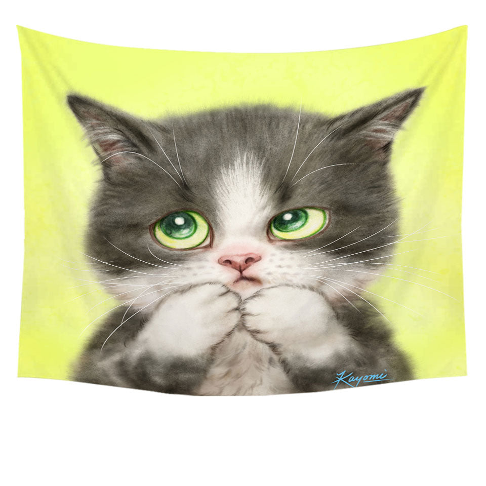 Kittens Art Paintings Cute Little Grey Kitty Cat Tapestry