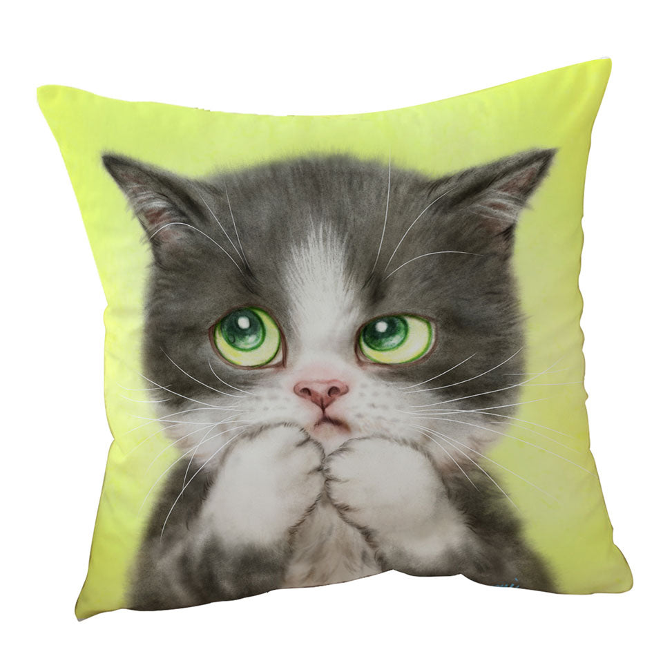 Kittens Art Paintings Cute Little Grey Kitty Cat Throw Pillow