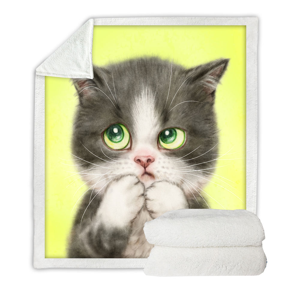 Kittens Art Paintings Cute Little Grey Kitty Cat Throws for Couch