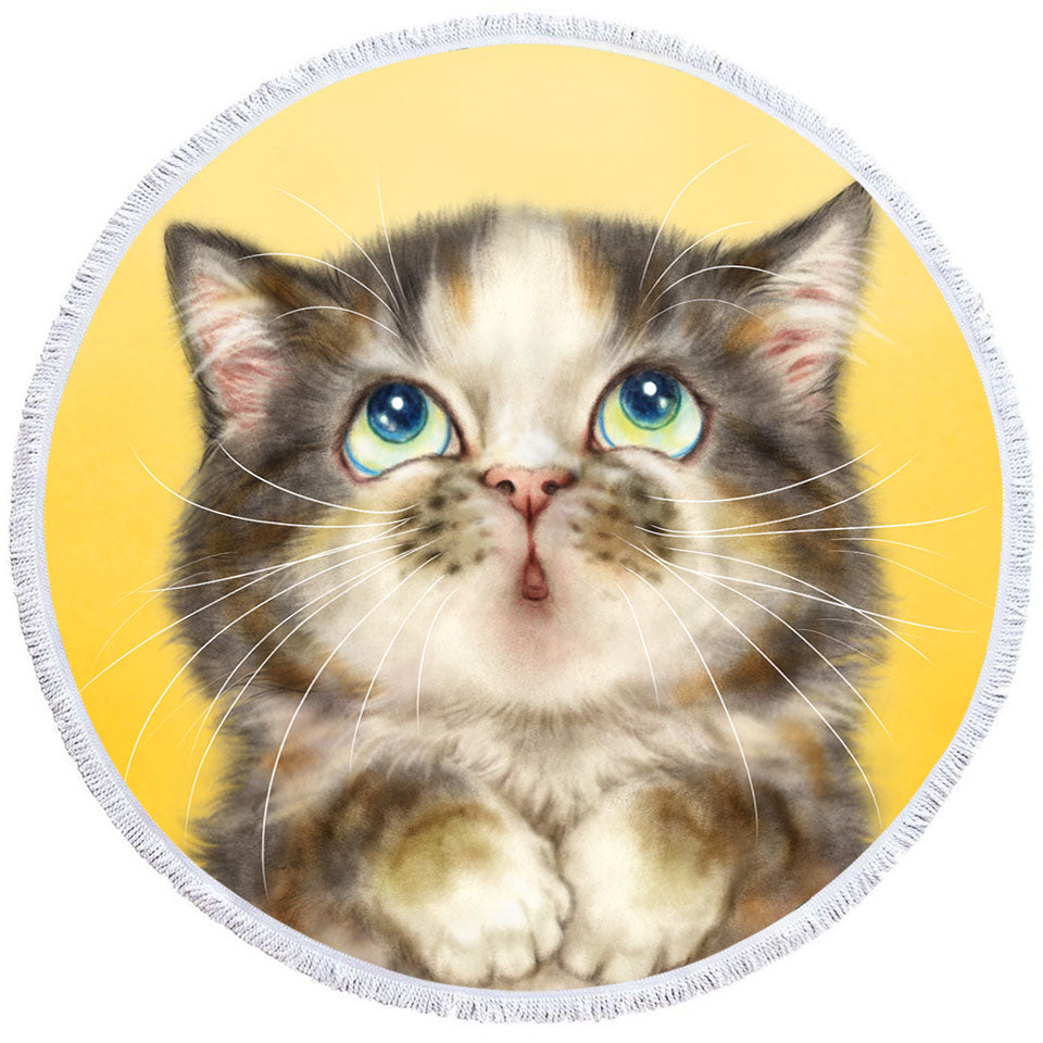 Kittens Cute Drawings Adorable Torbie Cat Circle beach Towel