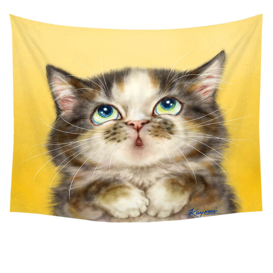 Kittens Cute Drawings Adorable Torbie Cat Tapestry Wall Art Prints